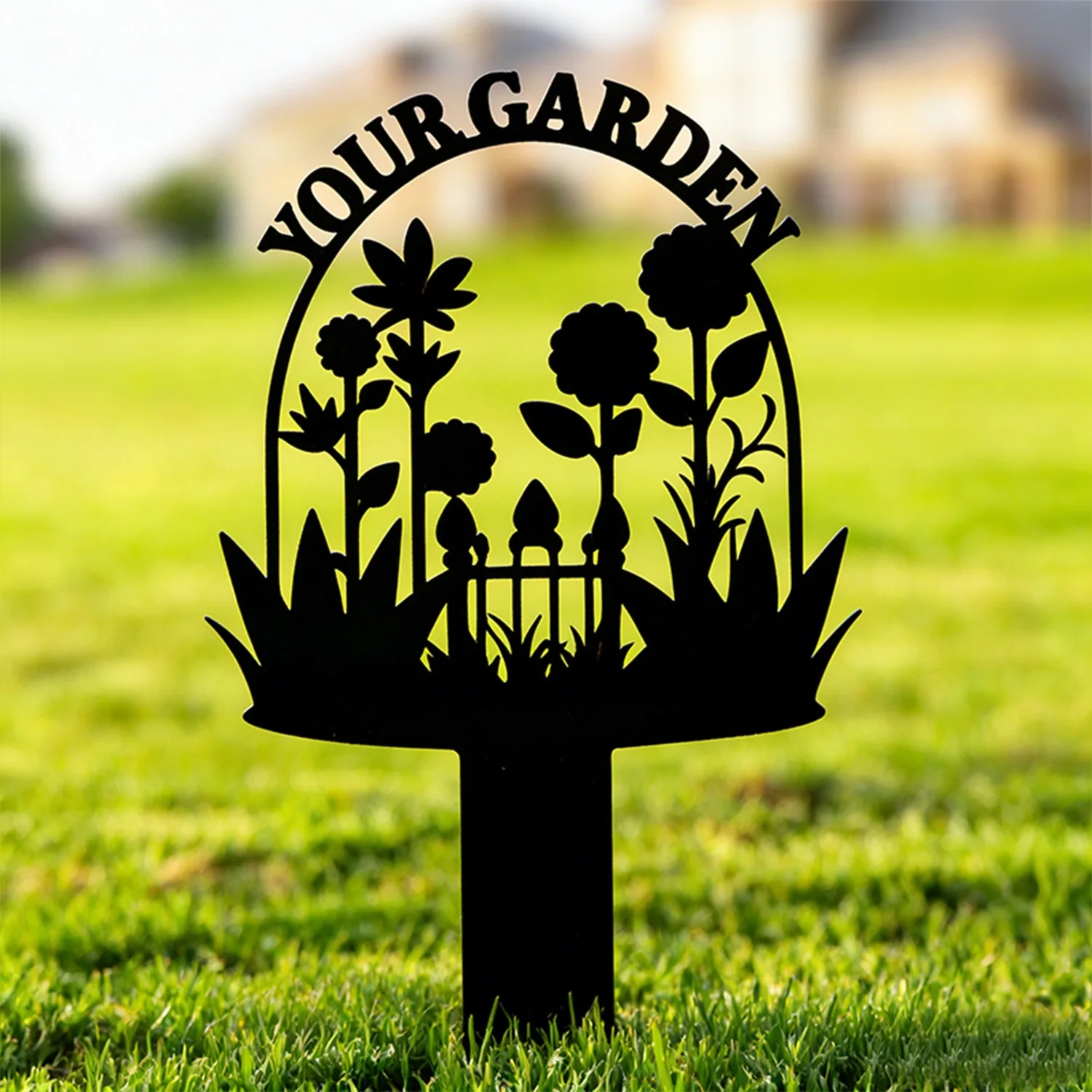 Metal Garden Stake Sign Black Iron Flower Silhouette Yard Art, Outdoor Lawn Decorative Marker Garden Ornament for Backyard Patio