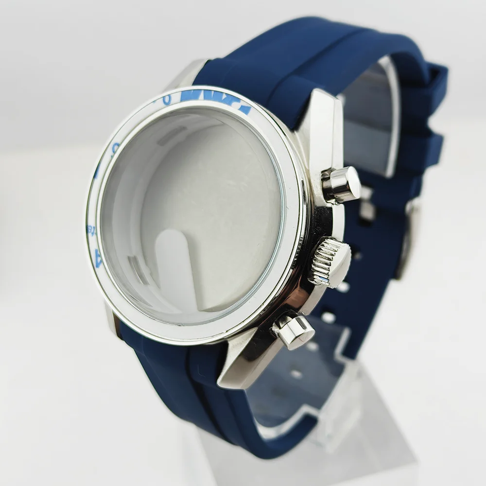 39.7MM VK63 Case Deep Blue Rubber Strap Moon Case Watch Fit VK63 Metal Case 20mm Strap Fits For Speed Master VK63 Case VK64 Case