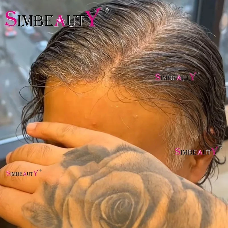 

Натуральная линия роста волос, 80% плотность, 0.02 мм HD Poly Thin Skin, серый цвет 1B65 # Мужской парик-накладка 540 Toupee Invisible Blonde Full Vloop из натуральных волос