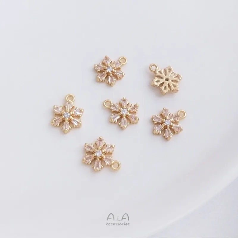 14K Gold Plated T-Square Zircon Snowflake Pendant, Double Hanging Charms for DIY Bracelet Earrings Jewelry Making