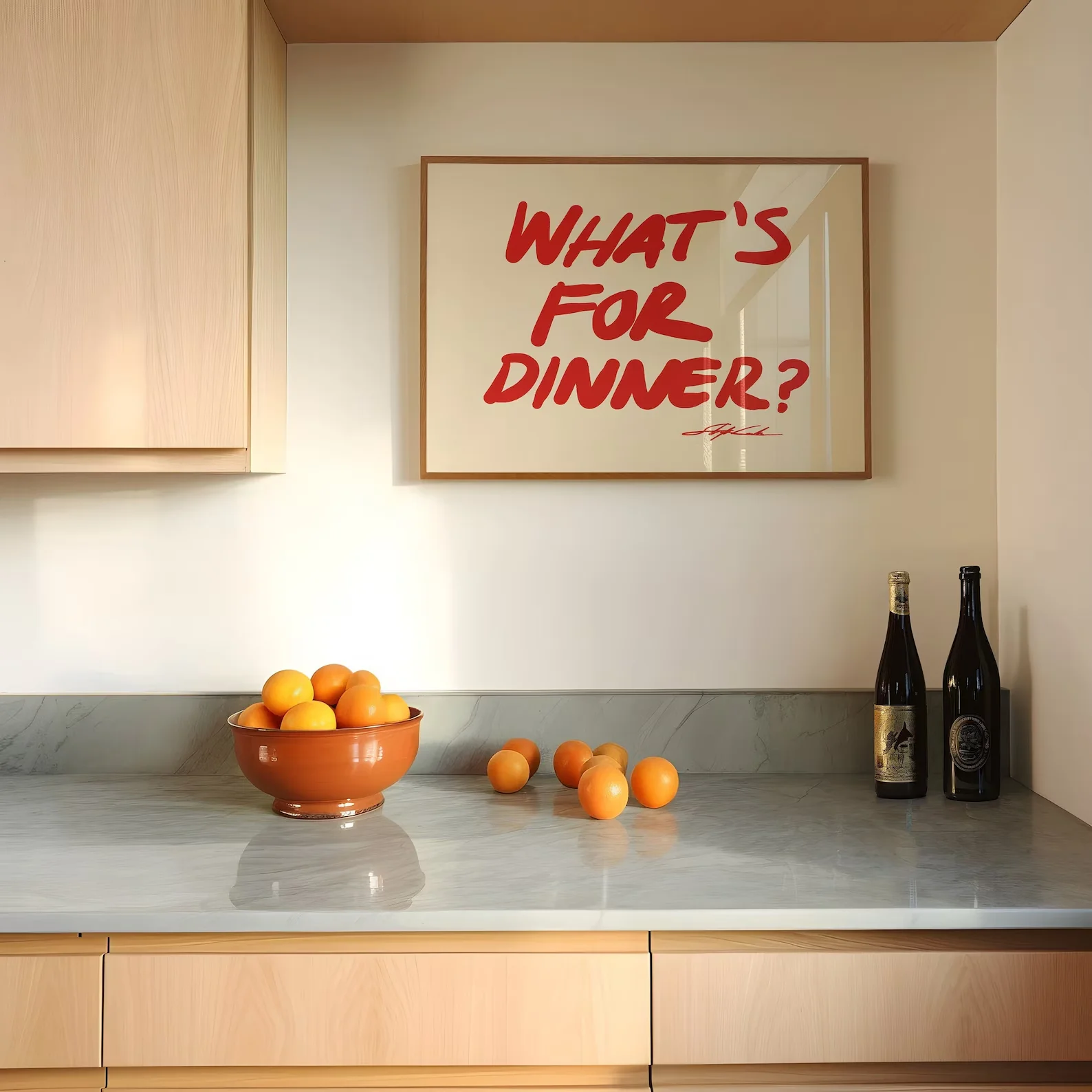 What's for Dinner Horizontal Wall Art Print, Red Print Bedroom Illustration, Whimsical Wall Decor for Home