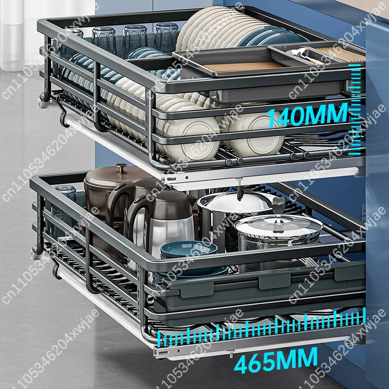 2 Tier Drawer Style Kitchen Pull Out Basket Stainless Steel Cabinet Organizer