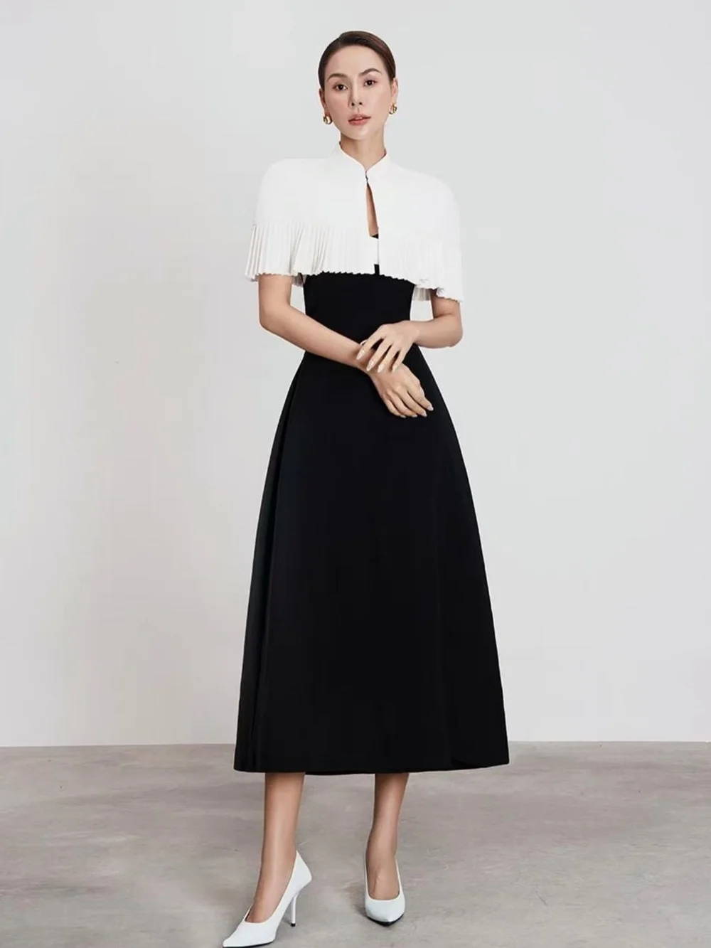 

Sexy Jersey Pleat A-line High Collar Midi Dresses Prom Dresses Classic Exquisite Modern Style Pastrol Unisex Chinese Style