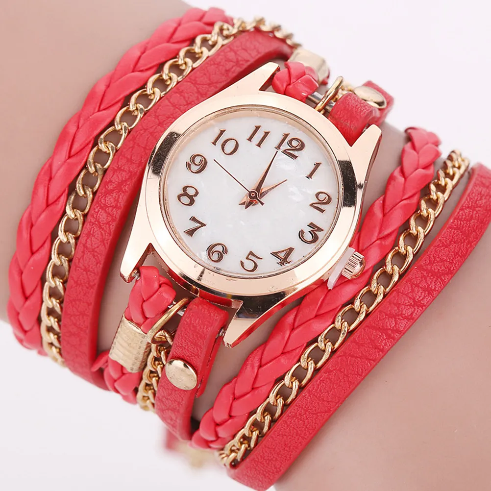Resistant Stainless Steel Buckle PU Strap Bracelet Winding Wrap Casual Ladies Watch Simple Style