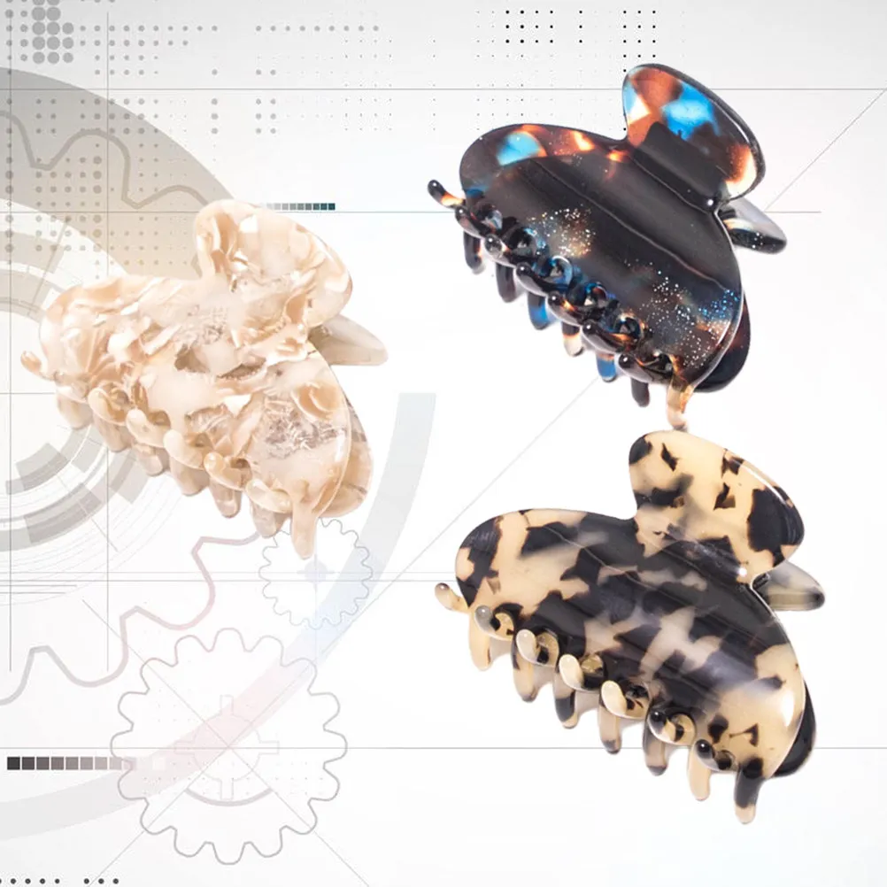 

3Pcs Hair Clips Acetate Plate Marble Pattern Large Claw Clip Smooth Adjustable Jaw for Women Girls No Dent Hair Accessories