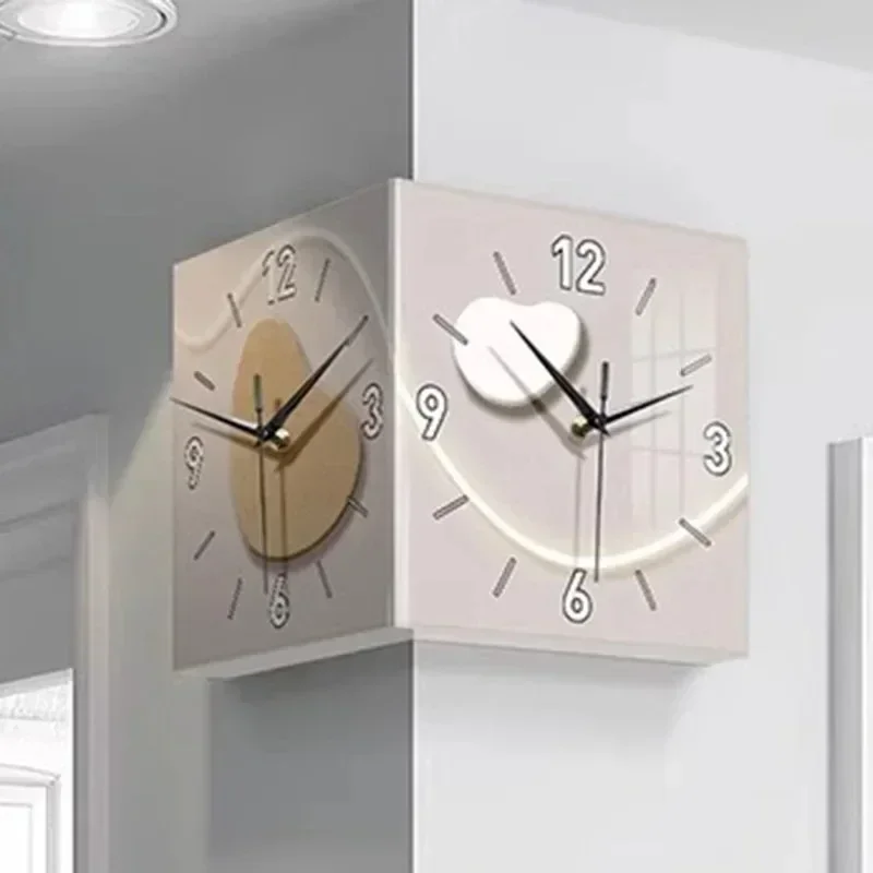 Luxury Corner Two Sides Led Luminous Wall Clock Night Light Living Room Modern Silence Creative Wall Clocks Home Decoration