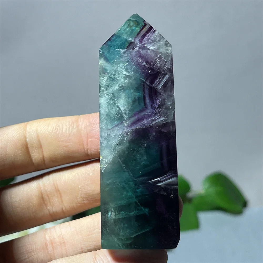 Crystal Natural Fluorite Wand Point Stone Quartz Slike Colorful Striped Reiki Healing Spiritual Home
