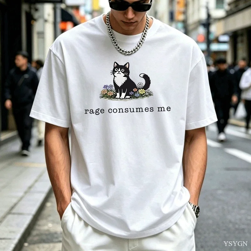 Funny Cat Meme T Shirt Men Women Rage Consumes Me T-shirt Casual Round Neck Printed Short Sleeve Tees Clothing Tops
