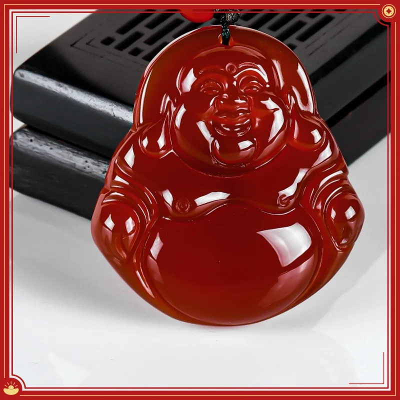 

Natural Blood Pomegranate Agate Buddha Pendant Inlaid Women'S Necklace