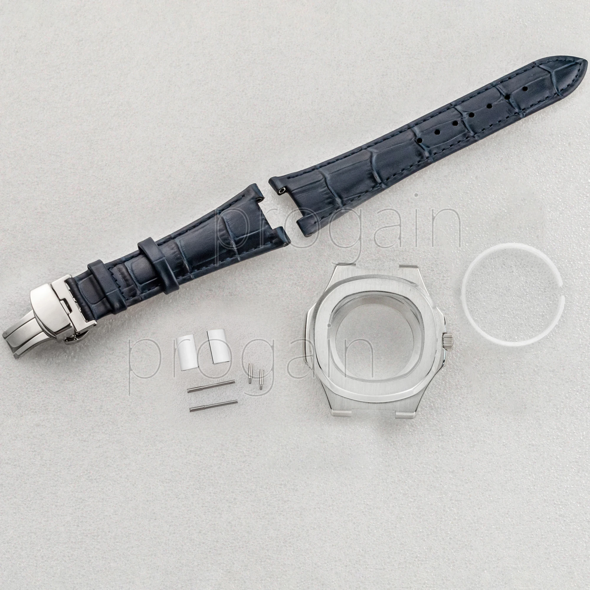 316L Stainless Steel NH35 Watch Case Genuine Leather Watchband Bracelet fit Nautilus NH35 Mechanical Movement 30.5mm Dial Parts