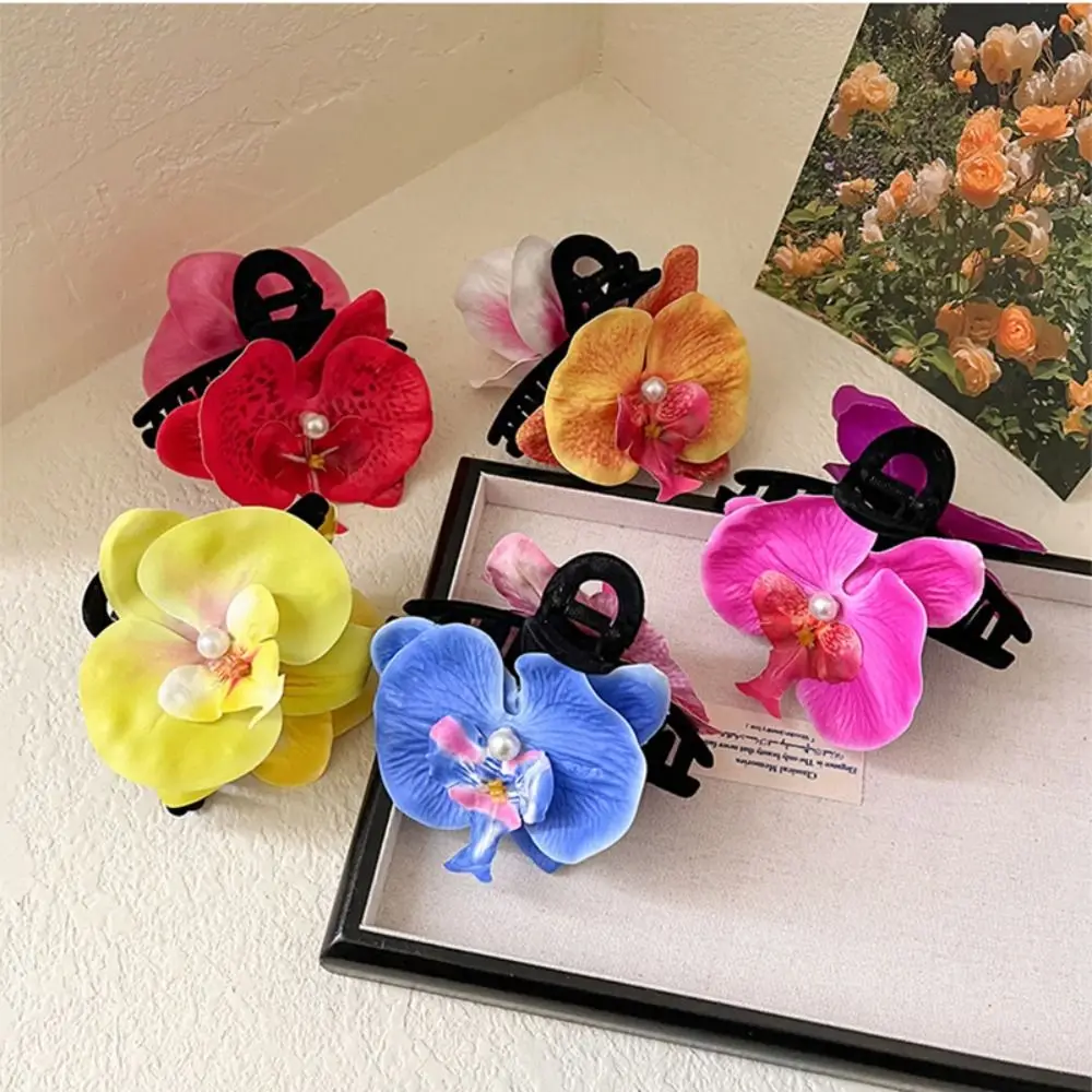 Sweet Butterfly Orchid Flower Hair Claw Cloth Bohemia Barrettes Orchid Hair Clip Headdress Grab Clip Large Shark Clip Beach