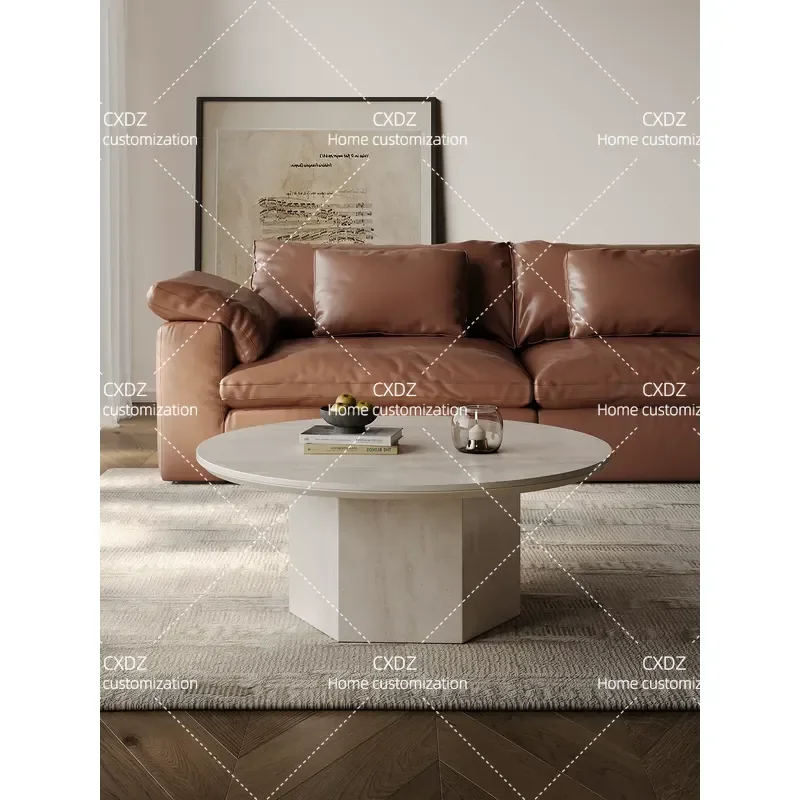 Cave Rock Slab Round Coffee Table Modern Simple Light Luxury Living Room Furniture Premium Retro Style Villa Home Decor