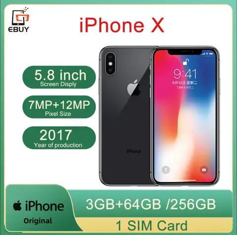 Apple iPhone X Original 4G LTE Mobile Cell Phone 3GB RAM 64/256GB ROM Face ID 12MP Wireless Unlocked Cellphone