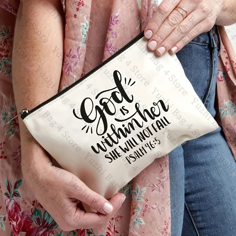 Be The Light Pattern Religious Gifts Church Canvas Makeup Bag God Illustration Funny Cosmetics Pouch Christian Gifts for Women