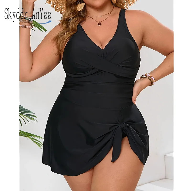 2025 Women Plus Size Tankini Swim Dress Swimsuit One Piece Tummy Control Bathing Suits Criss Cross Conservative Swimwears