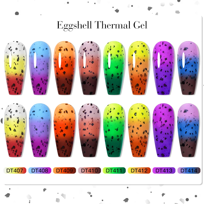 MEET ACROSS 7ML Green Eggshell Thermal Gel Nail Polish 3 Layers Color changing UV Gel Varnish Glitter Semi Permanent Nails Art