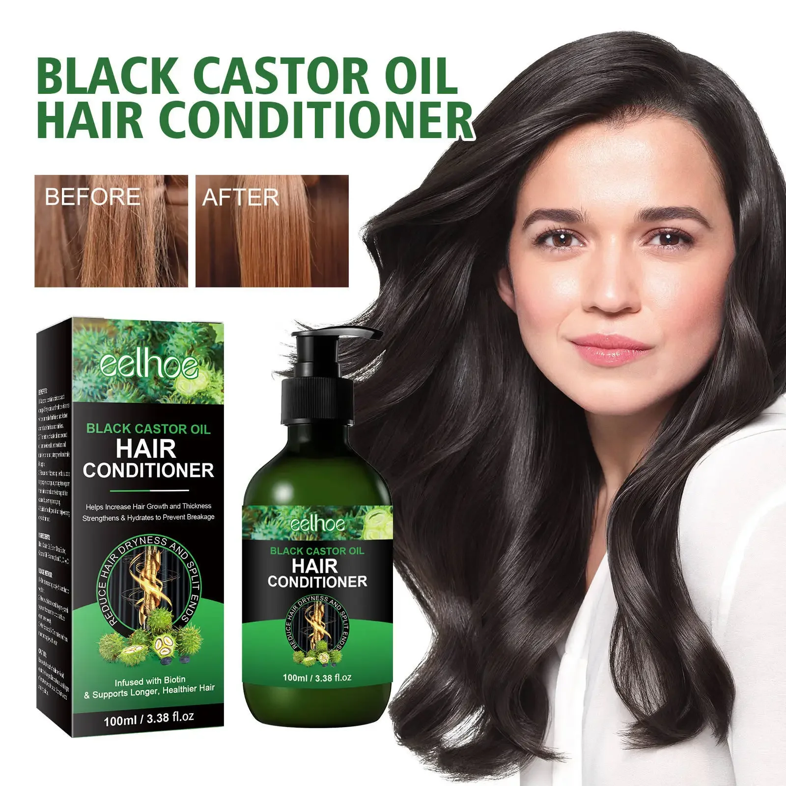 

EELHOE Black Castor Conditioner Repair Dye Perm Damaged Hair Moisturize Scalp Soften and Shine Hair Care Prevent Hair Breakage