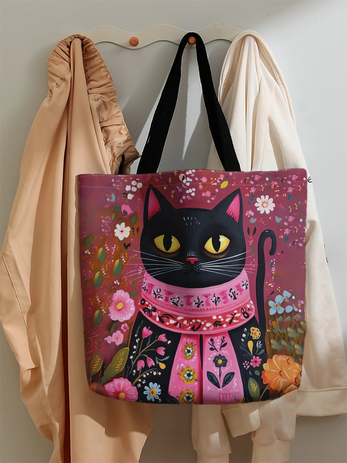 قطعة واحدة، حقيبة يد منقوشة بالزهور، حقيبة يد عصرية قابلة لإعادة الاستخدام، حقيبة يد متعددة الوظائف، حقيبة تسوق قماشية مطبوعة