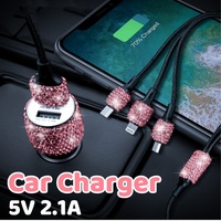 Diamond Bling USB Car Charger 2.4A Dual Port Pink Fast Charging Adapter with Overheat Protection Cute Car Decor for Women