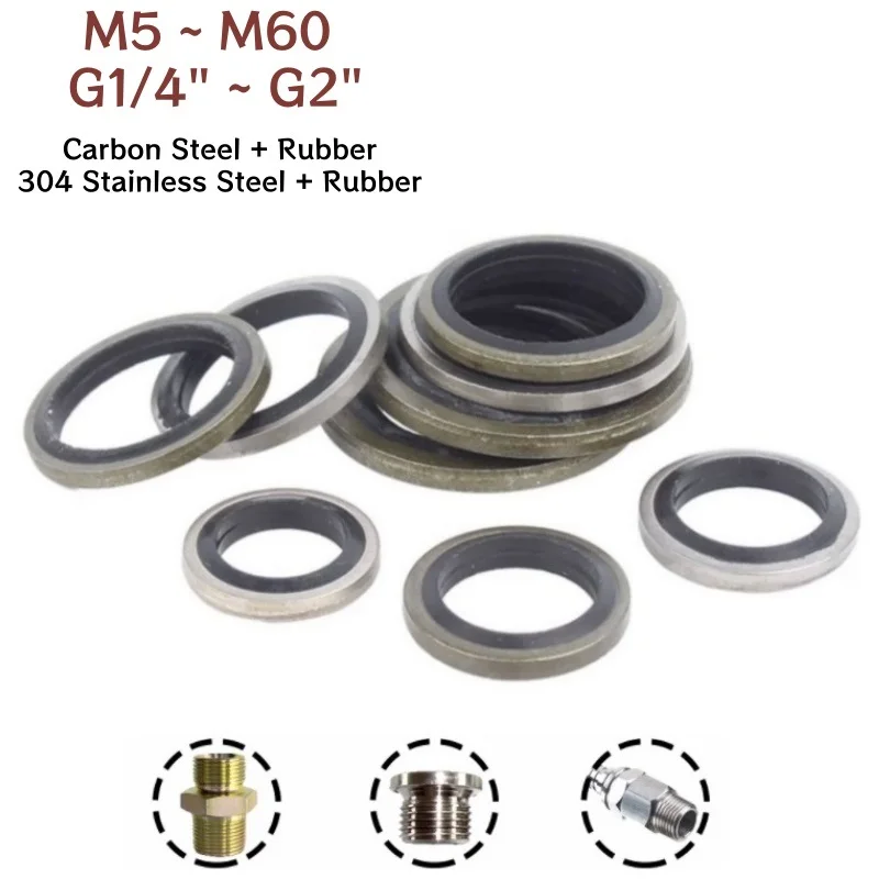 High Pressure Hydraulic Pipe Seal Pad Rubber Metal Shim Seal Gasket NBR Metal Washer M5 M6 M8 M10 M12 M14 M16 M18 M20 M22 to M60