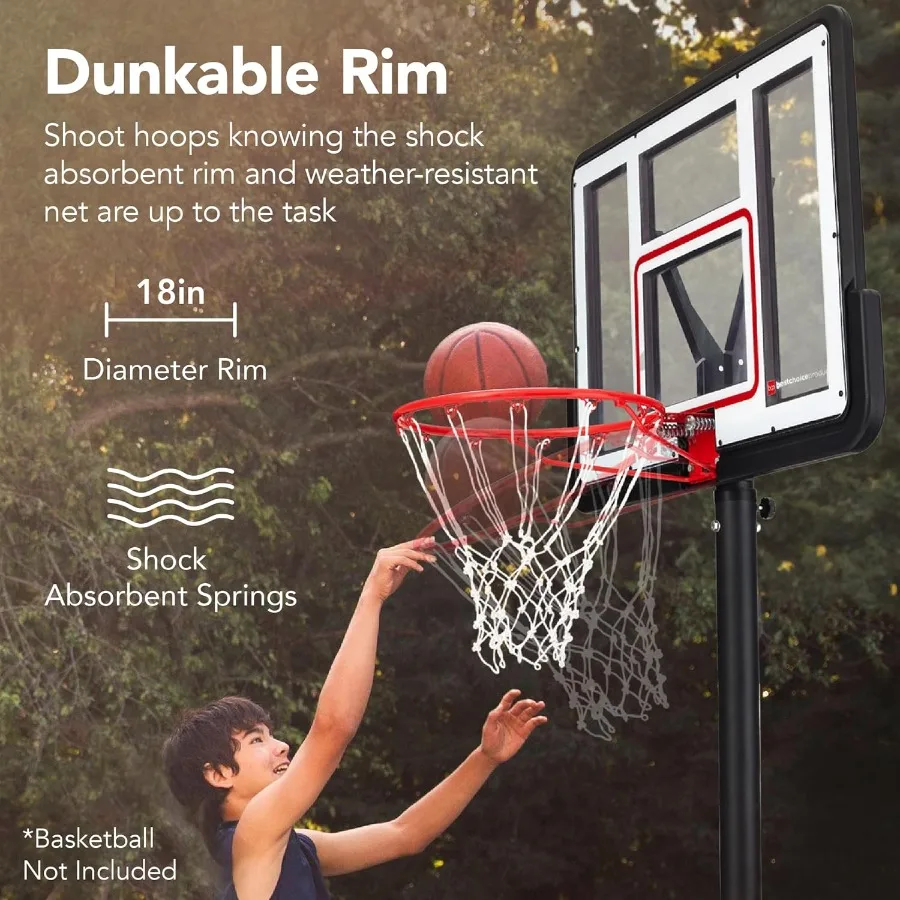 10ft Regulation Basketball Hoop with 7.510ft Height Adjustable Outdoor Goal Featuring Shock Absorbent Rim Base Gel for Stabilit
