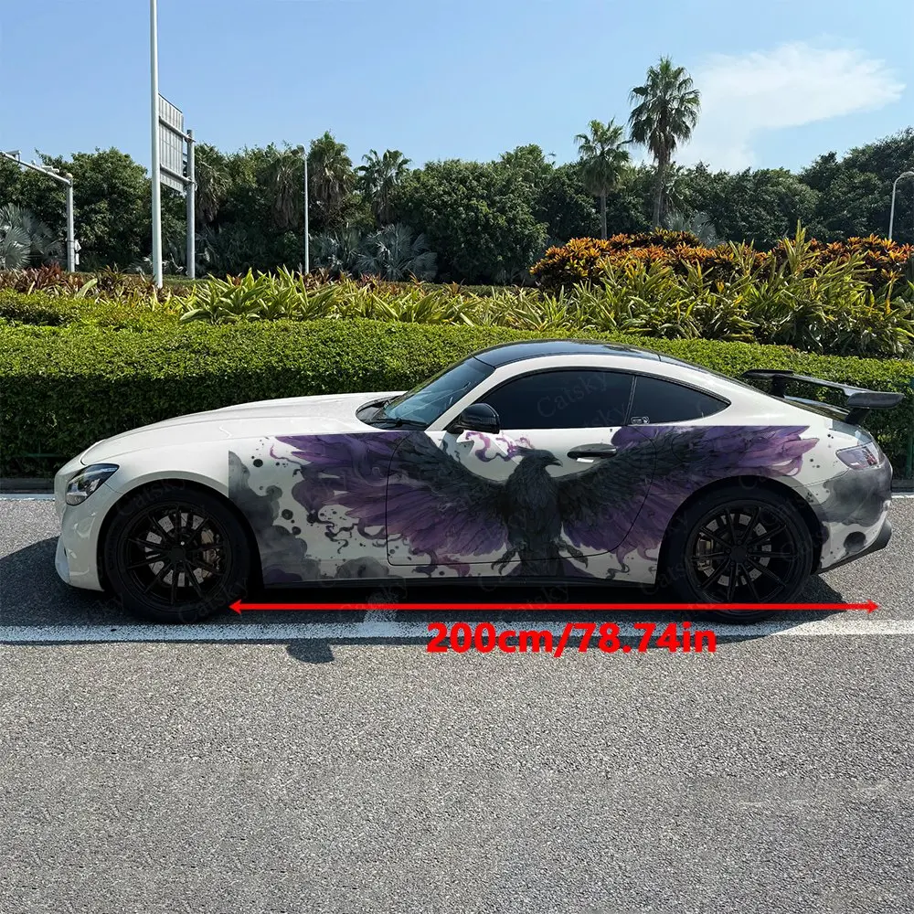 2pcs Purple-Wing Raven Cloud Vibe, Durable, Fade-resistant, Enhance Vehicle Aesthetics With Bold Artistic Design Car Vinyl Wraps