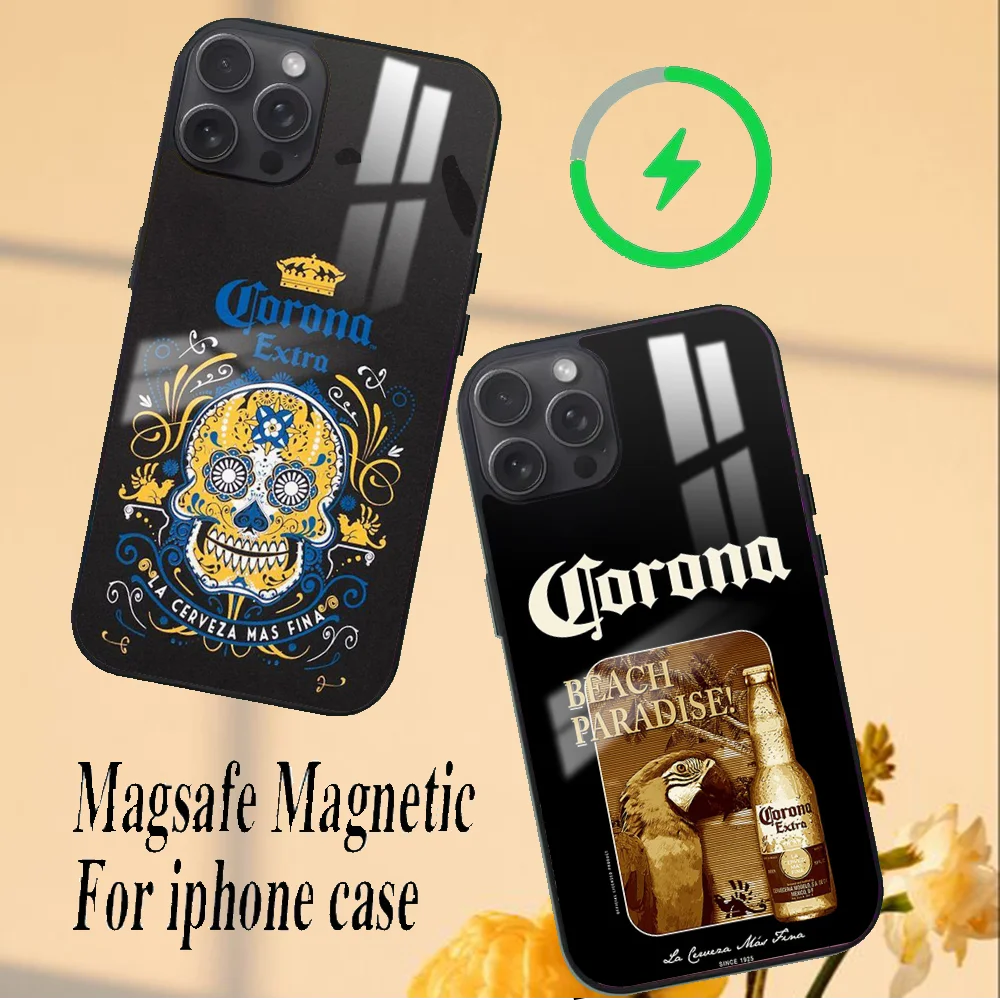 C-Corona Extra beer Phone Case For iPhone 16 15 14 13 12 11 PRO MAX PLUS Mini Magnetic wireless mirror phone case