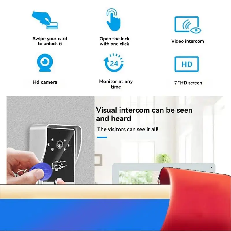 

Умный проводной видеодомофон, видеодомофон, дверной звонок, подходит для домашнего уличного дверного звонка с дисплеем, вилка европейского стандарта-X62A
