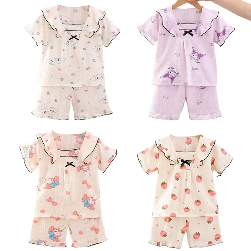 Sanrio Anime Cinnamoroll My Melody Kuromi Children's Pajamas Summer Ultra-thin and Breathable Short-sleeved Home Wear Girl Gift