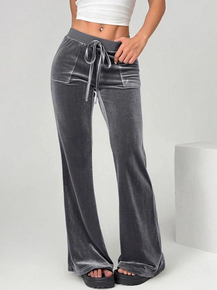 Otoño Invierno señora alta cintura Casual sólido terciopelo pantalones acampanados Otoño Invierno señora alta cintura Casual terciopelo pantalones acampanados