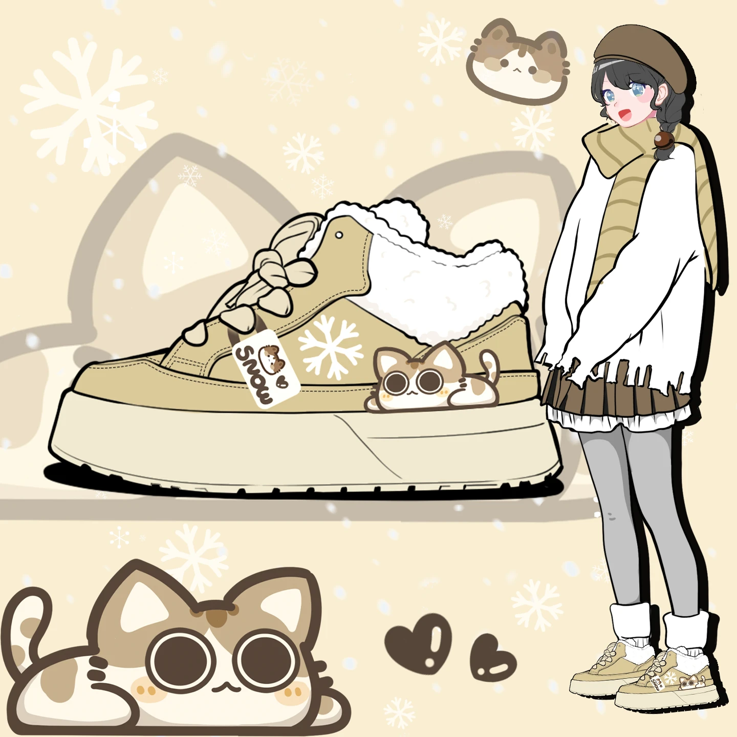 

Amy and Michael Lovely Girls Casual Chunky Plush Shoes Women 2025 Winter Keep Warm Cotton Padded Shoes Female Thermal Sneakers