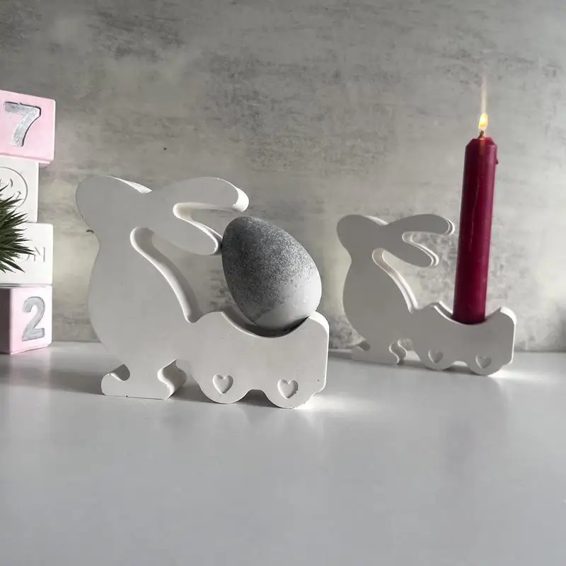 Easter Bunny Pull Cart Silicone Mold Car Ornament Cement Plaster Resin Egg Candle Holder Mould Home Craft Decor