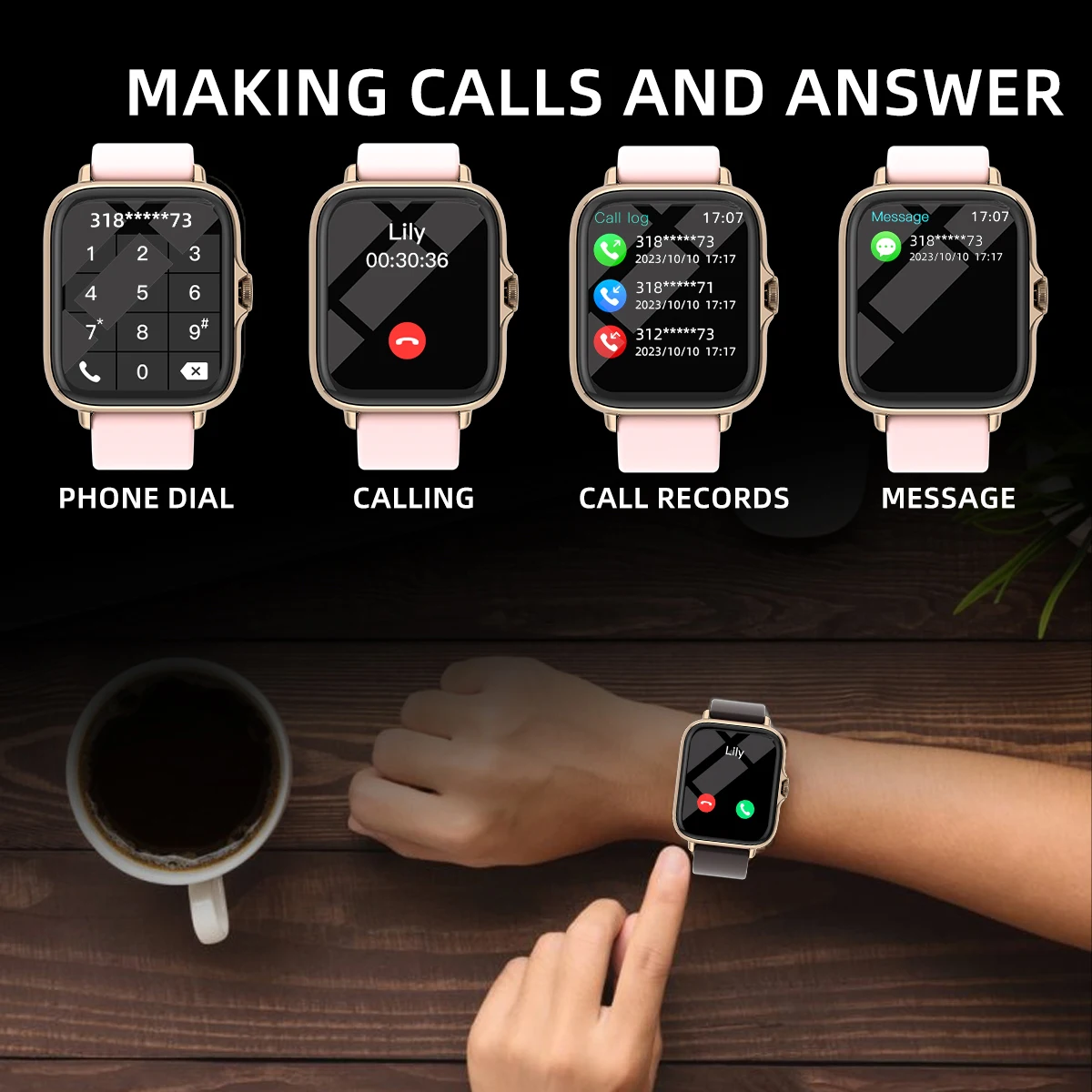 1,83 \'\' waterdicht smartwatch met bericht beantwoorden oproep slaapmonitoring sport stappenteller informatiewaarschuwingen voor iPhone Android