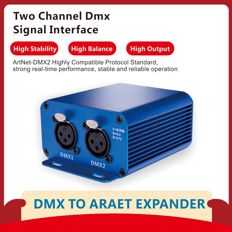 Convertidor de ArtNet-DMX2 de 2 vías, DMX512, brazo de salida de entrada, aislamiento de señal de Cortex-M4, TCP IP para consolas de Control de iluminación, unidad única