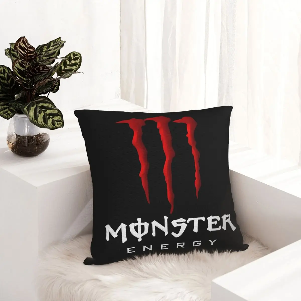 M-Monster Drink E-Energy Square Pillow Cases monster  Cushion Covers Novelty Zipper Decor Pillowcase for Seat 18\