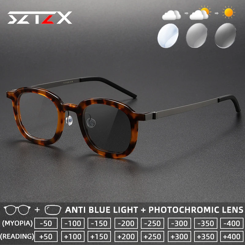 

Очки для чтения SZTZX без оправы, фотохромные, блокирующие синий свет, с ацетатной оправой и титановыми дужками, прогрессивные, по рецепту