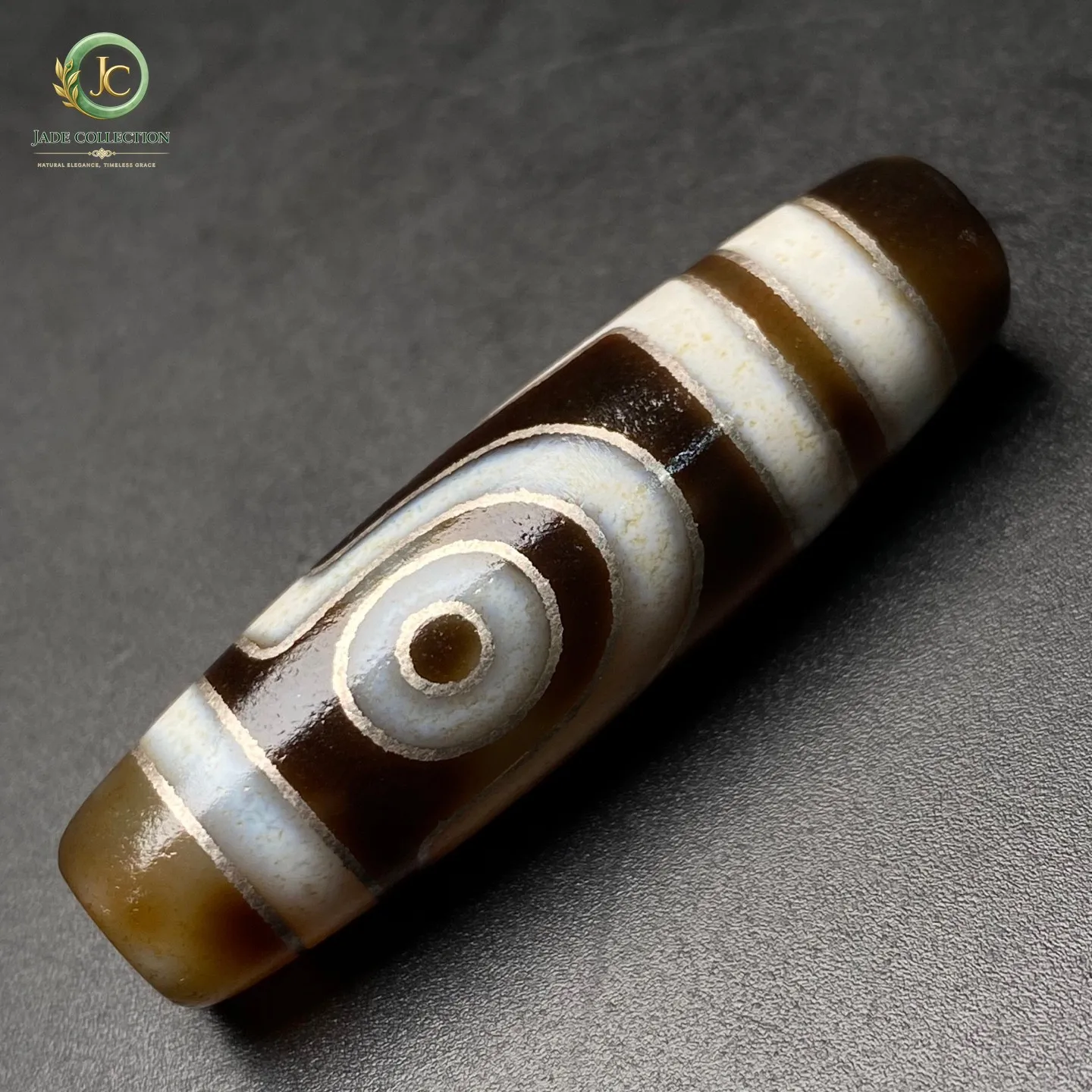 Tibetan Buddhism Agate Inlaid Silver Wire 2 Eyes Totem Dzi Bead Pendant G3750