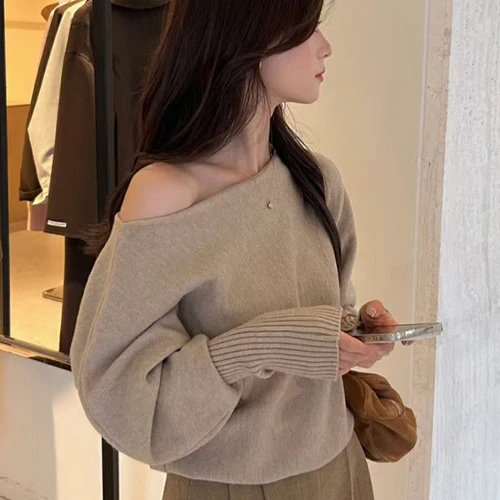 여성 스웨터 직선형 통근 스타일 부드러운 스타일 숄더 데코레이션 한국 스타일 스웨터 니트 스웨터 니트 스웨터 