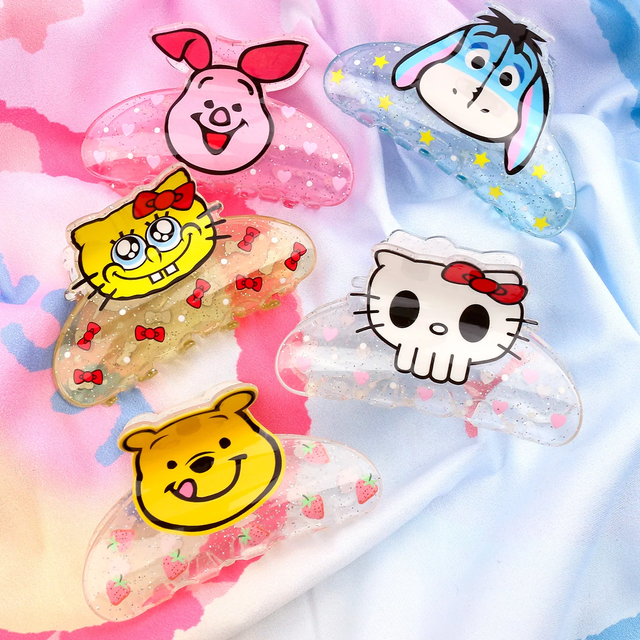 

1 шт. Прозрачные блестящие заколки для волос в мультяшном стиле, многофункциональные аксессуары для волос и заколки-крабики.