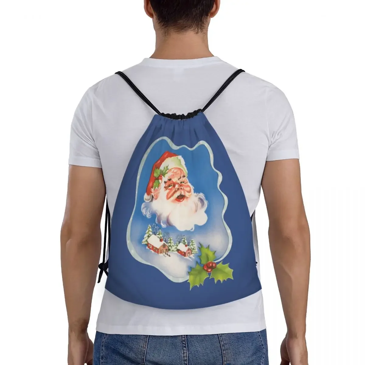 Boże Narodzenie Retro Święty Mikołaj Plecak ze sznurkiem Torby Lekki Jolly Santa Happy Holidays Gym Sports Sackpack Worki do jogi