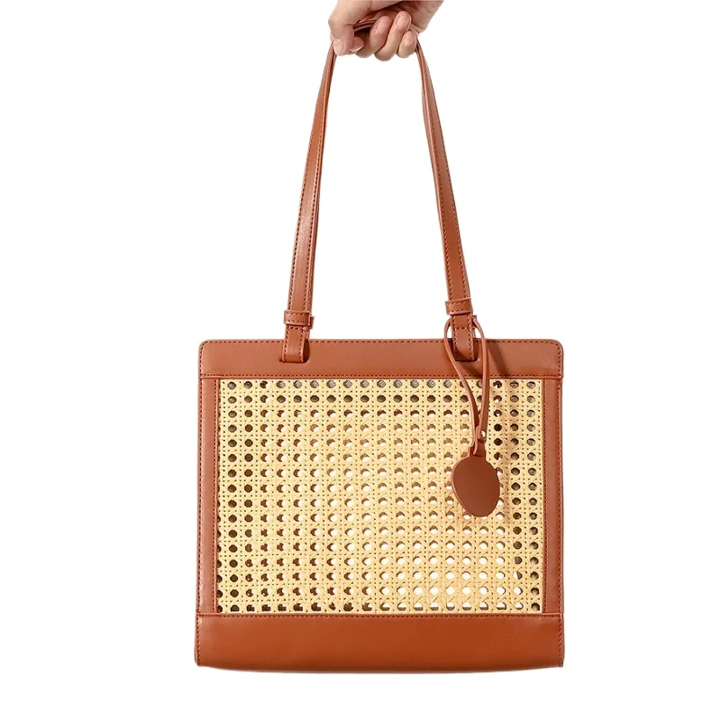 

2026 Spring/Summer Hollowed-out Design Wicker Shoulder Bag Country-style Large Capacity Woven Handbag Beach Vacation/travel