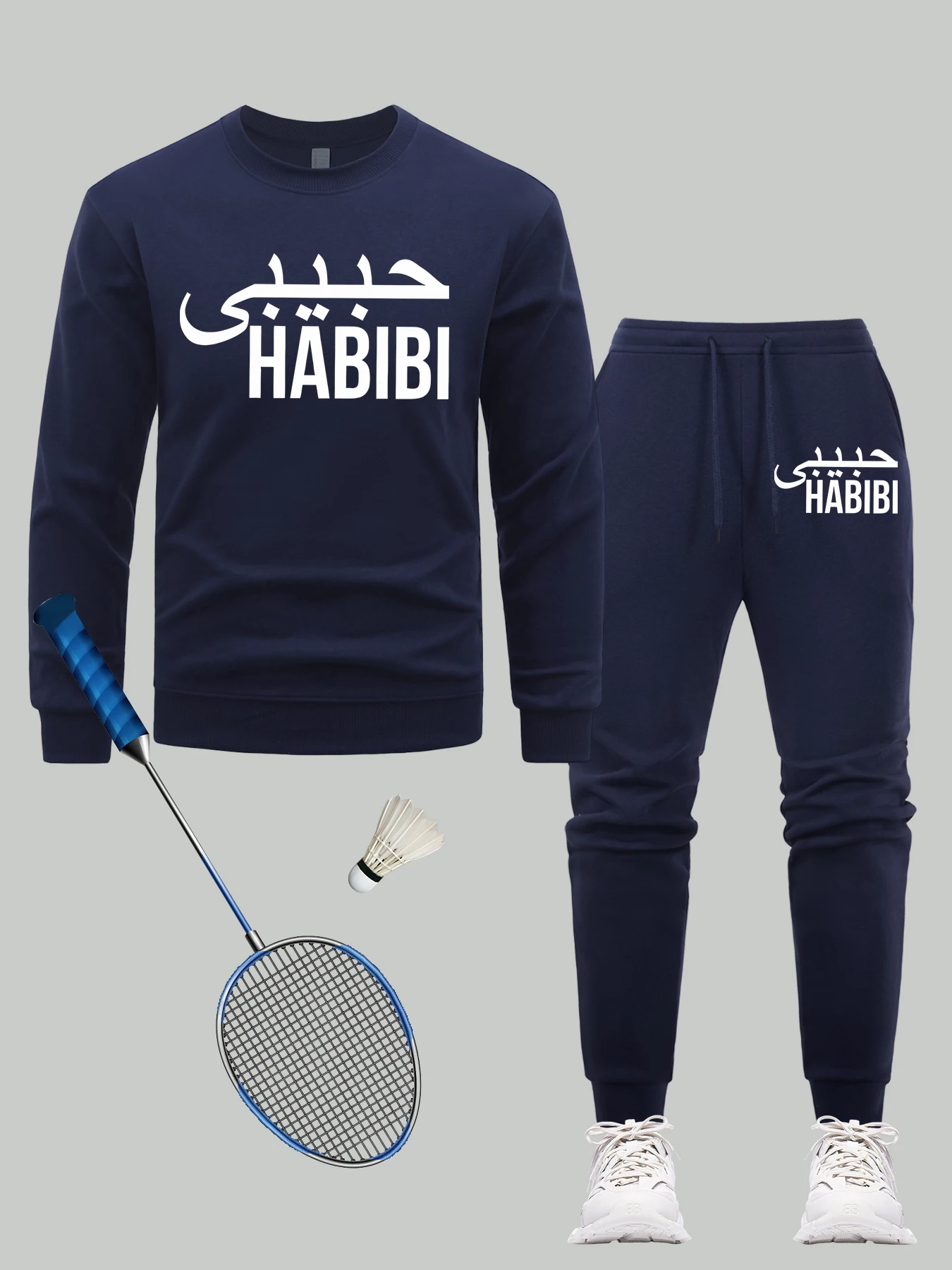 

Индивидуальный комплект с принтом Habibi, мужские толстовки, повседневные флисовые спортивные штаны, свободные модные спортивные штаны, осенние пуловеры в стиле хип-хоп