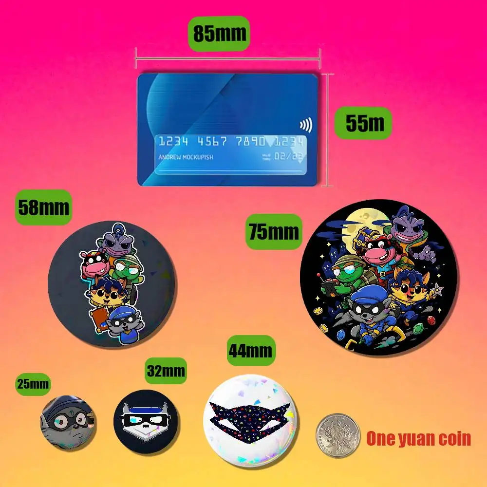 For Sly Cooper Carmelita Fox Badge Cover Custom Pin Insignia Emblem Round 32mm Button Hats Laser Film