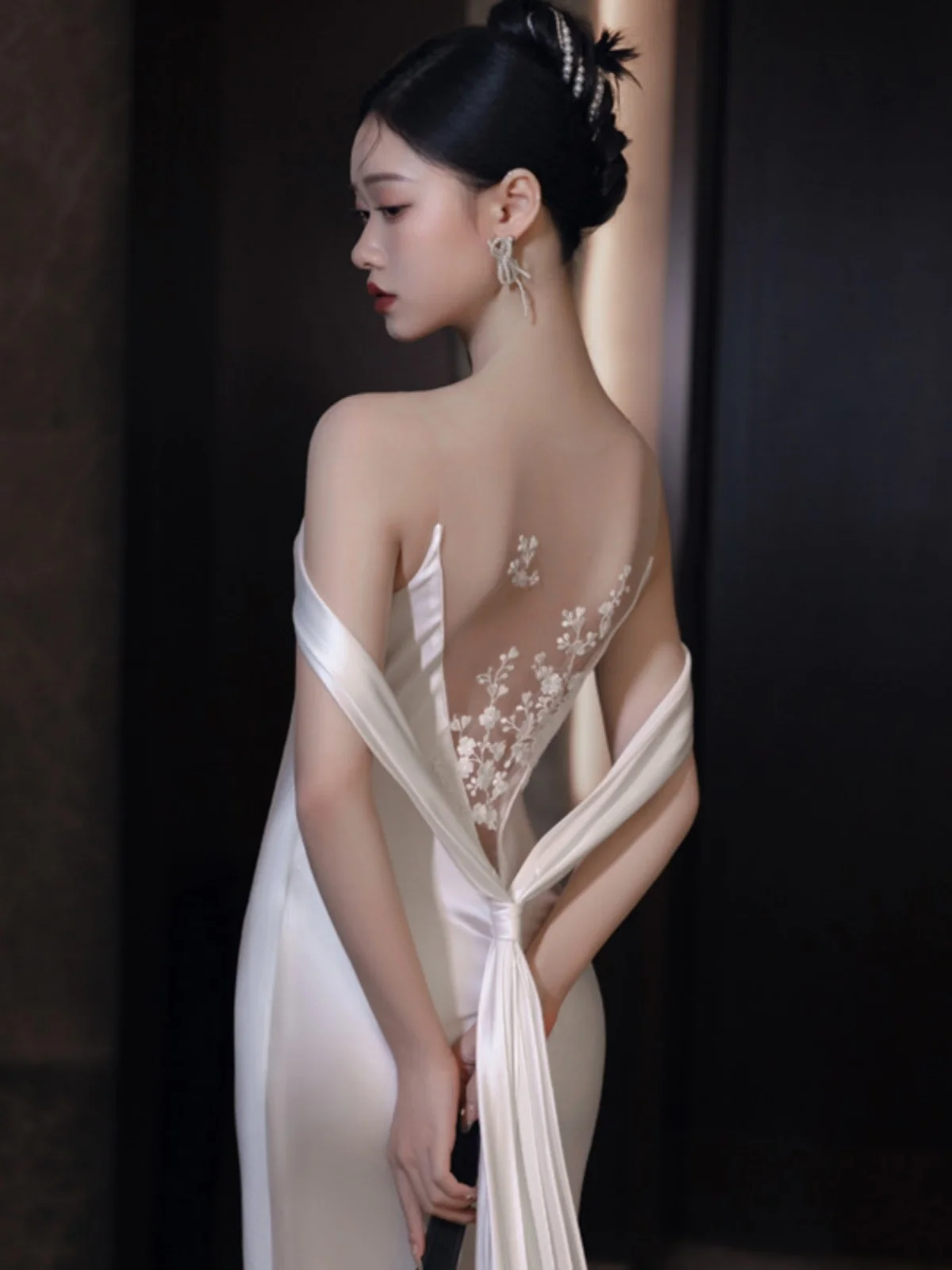 Simple Ele une épaule blanc mariée Dr minceur Fi queue avec Train voyage photoaphy nouveau 2025 omsmen bienvenue Dr