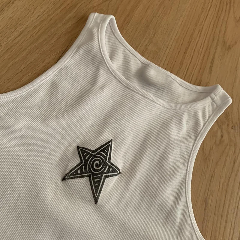 Y2k Crop Top Star Print Harajuku Aesthetic Camis Graphic Goth Sleeveless Tank Top Vintage Shorts Streetwear E-Girls Summer top