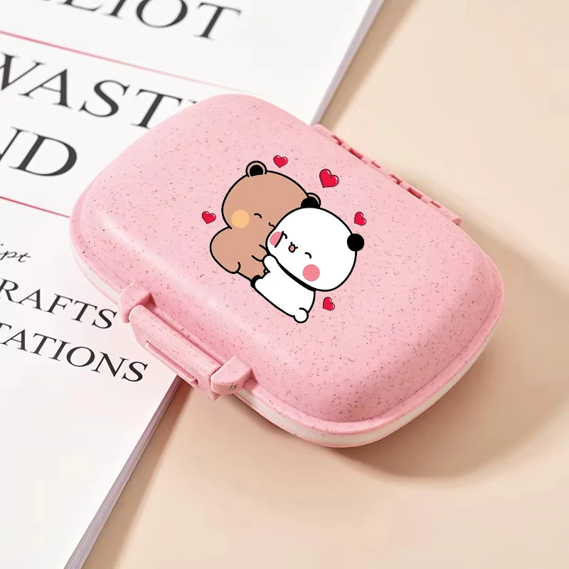 

Yier Bear Panda Mini Portable Pills Organizer Case Bubu Dudu 8 Grids Pill Box Tablet Storage Container kawaii Travel Pill Case