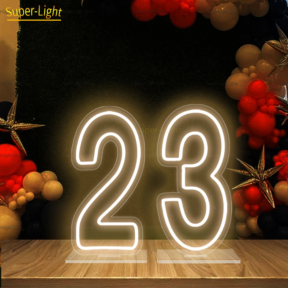 Imagem -02 - Led Sinal Numérico com Base e Corrente Light up Signs Birthday Party Decor 1st Birthday Kids Gift