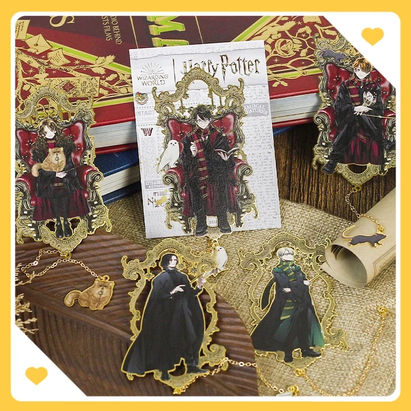 Marcapáginas de metal de Harry Potter personajes de Harry Hermione Malfoy marcas de libros marcapáginas suministros para profesores magia de Europa y América