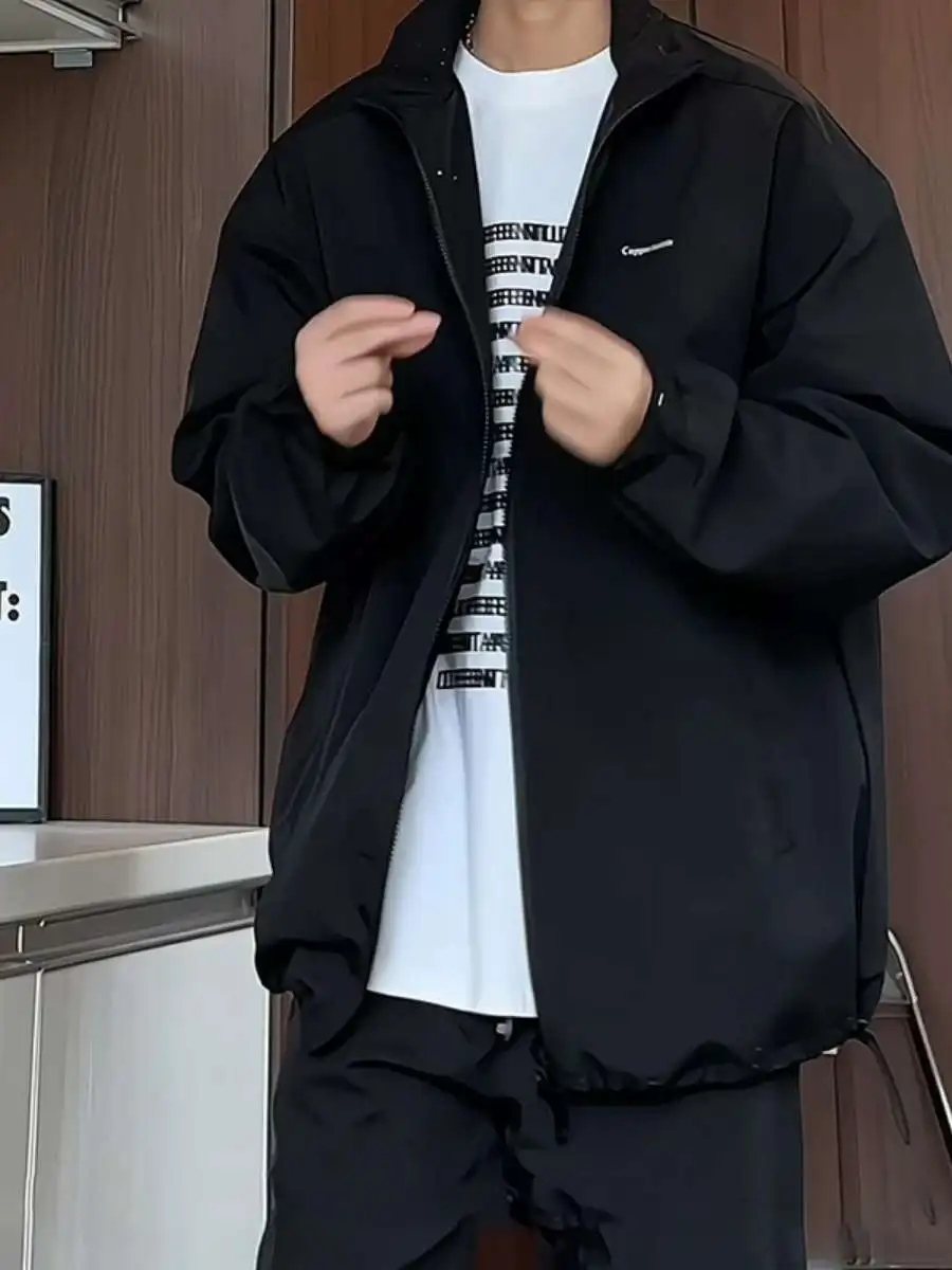 

Loose Fit Men's Outdoor Sports Jaet plus Size Double-Sided Hooded Coat Autumn New Sle Faionable Travel Casual Wear