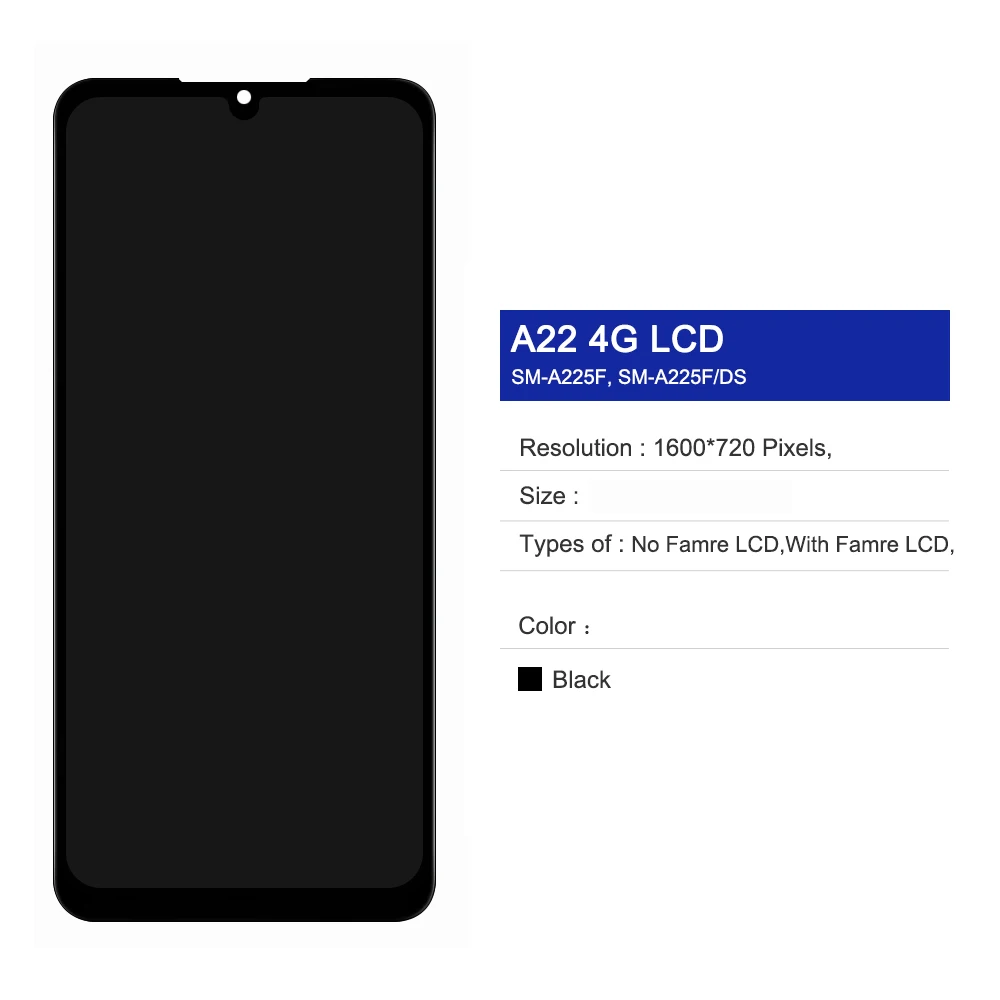 Digitador da tela táctil do LCD com quadro, AMOLED, peças de reparo para Samsung A22 4G, A225F, A225F, DS, A225
